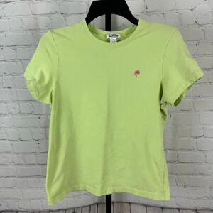 Lilly Pulitzer Vintage Lime Green Pink Palm Tree Fitted T-Shirt Size Medium